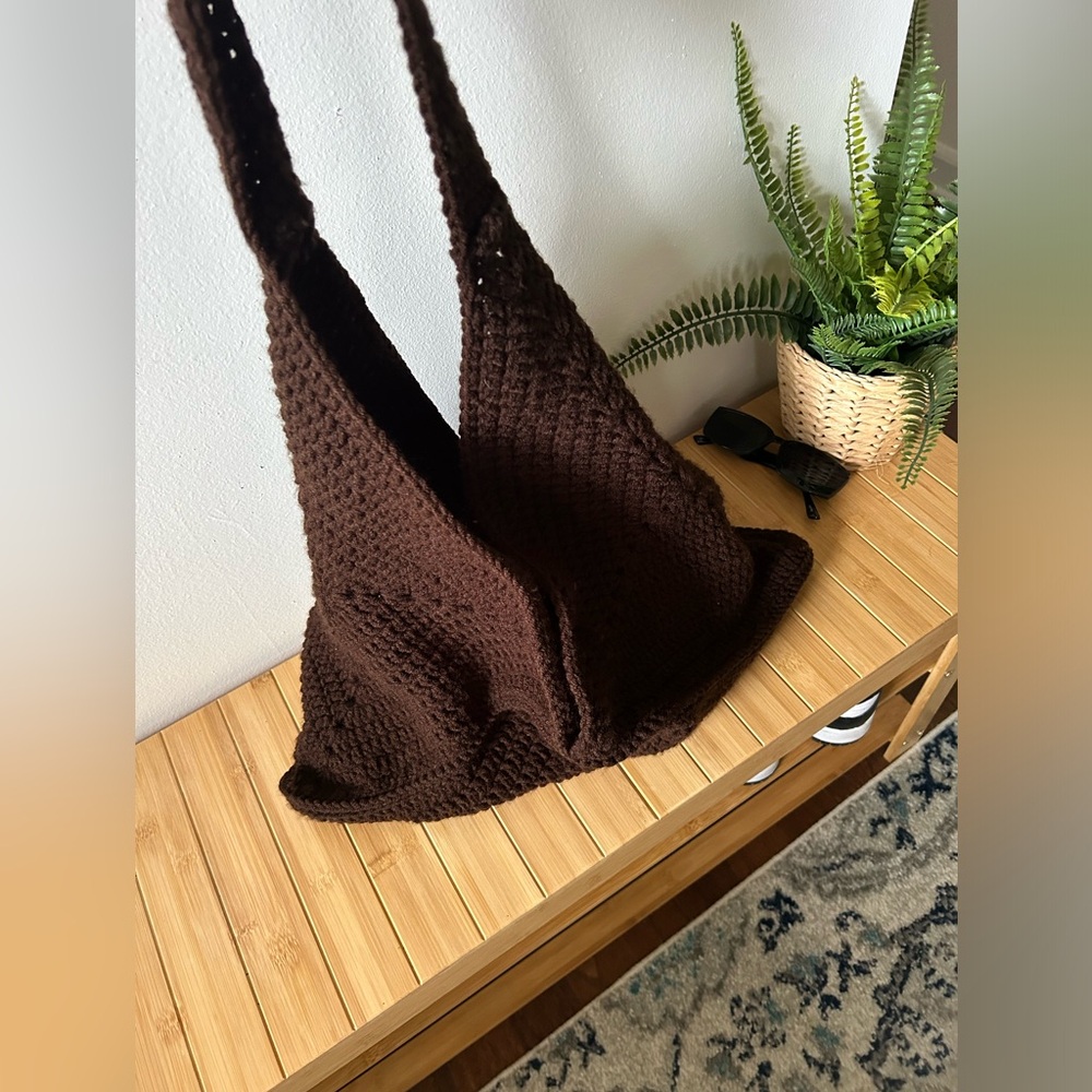 [Brown] Large Hand-Crocheted Tote Bag